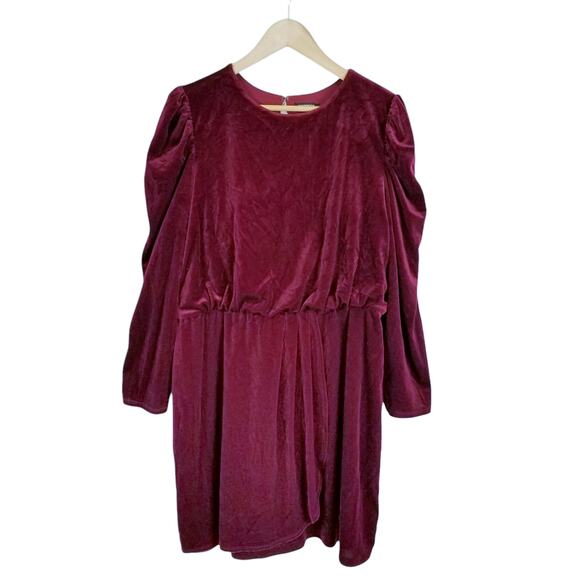Express Women's Velvet Puff Sleeve Wrap Skirt Mini Sheath Dress Burgundy Size XL - Picture 8 of 11